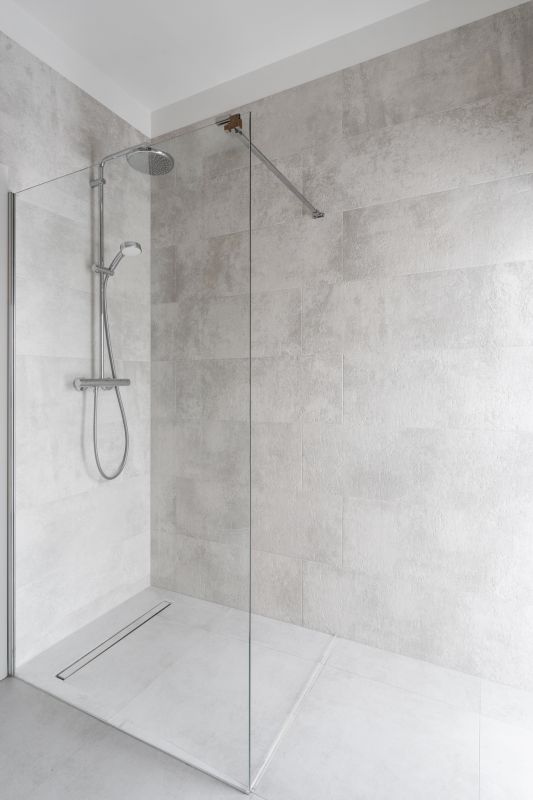 Rain Shower Head Installed in a Spacious Shower